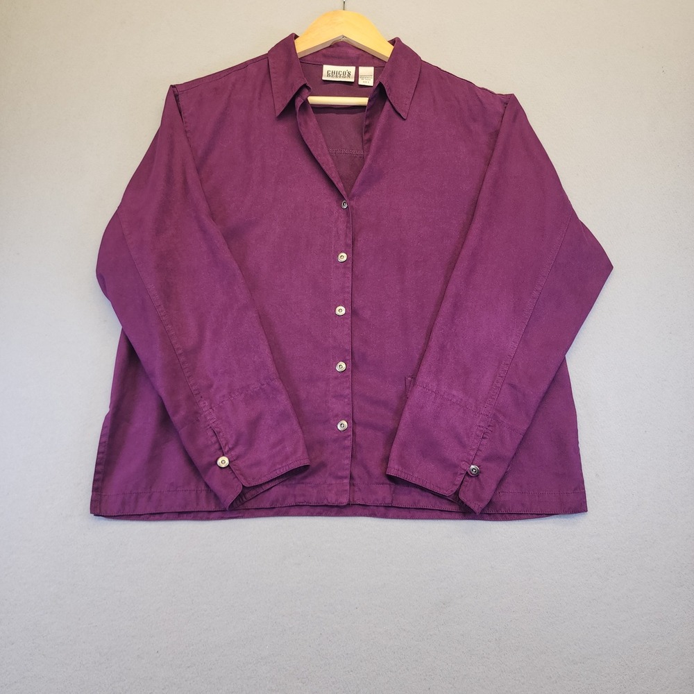 VTG Chico's Design Purple Faux Suede Button Shirt Shacket Plum Women's Size 2 L